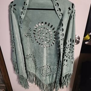 KARMA LASER CUT OUT VEGAN SUEDE SHAWL SZ OS